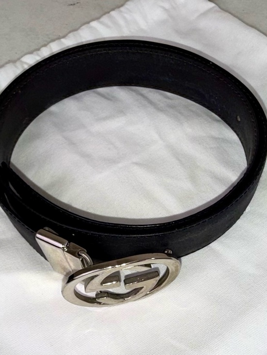 GUCCI INTERLOCKING G BLACK LEATHER BELT main image 5
